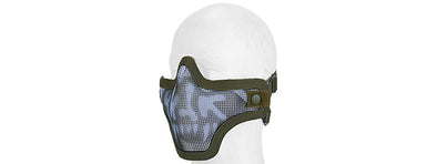 Metal Mesh Half Mask (OD Green & Skull) Double Strap Version